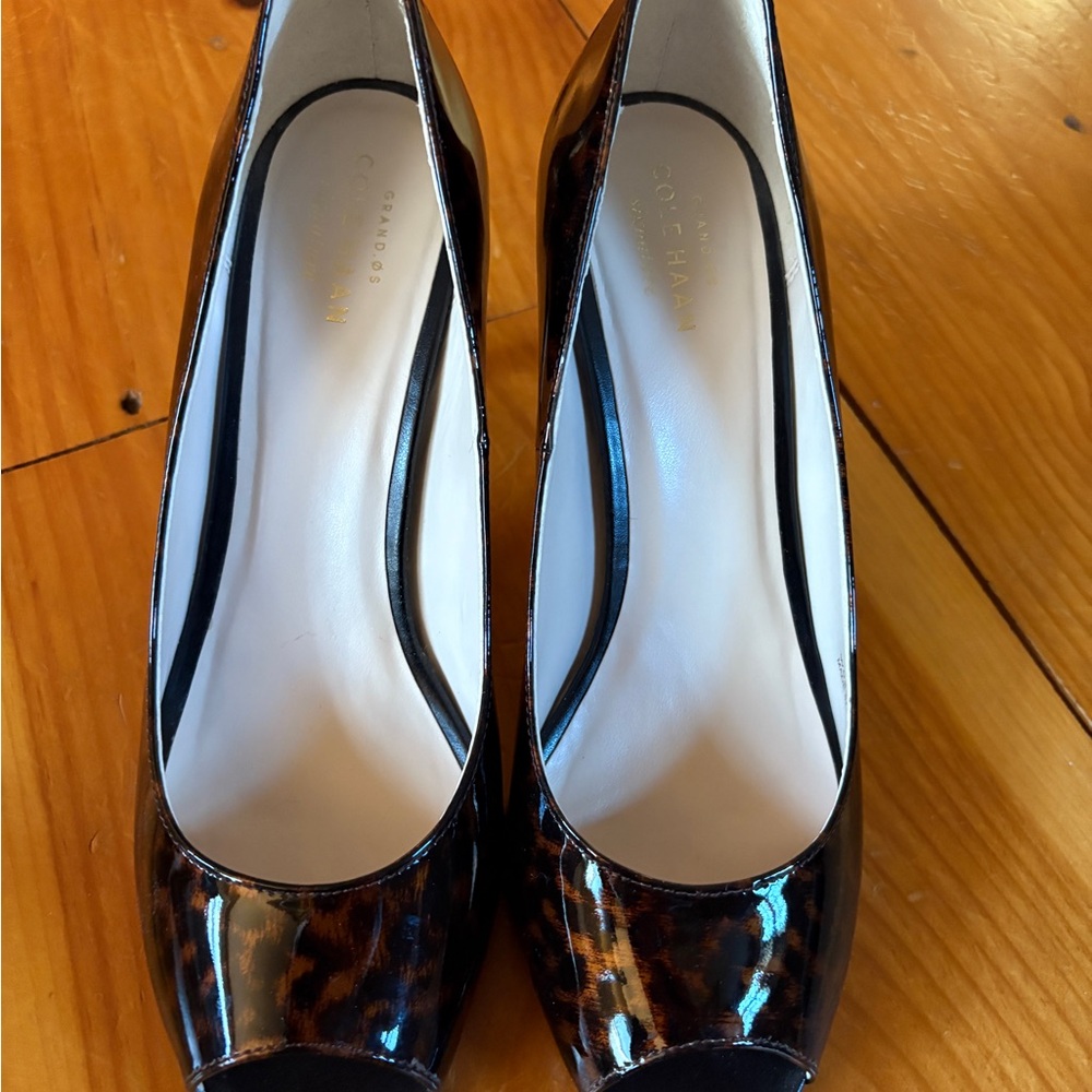 Cole Haan Tortoise Peep Toe Heels